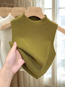Cropped malha regata Lã verão outono curta sem mangas sólida