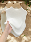 Cropped malha regata Lã verão outono curta sem mangas sólida