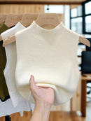 Cropped malha regata Lã verão outono curta sem mangas sólida