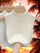 Cropped malha regata Lã verão outono curta sem mangas sólida