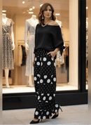 Conjunto elegante diagonal pescoço blusa sólida + calças perna larga