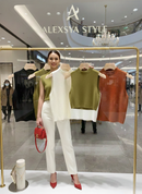 Cropped malha regata Lã verão outono curta sem mangas sólida