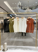 Cropped malha regata Lã verão outono curta sem mangas sólida