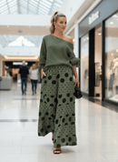 Conjunto elegante diagonal pescoço blusa sólida + calças perna larga